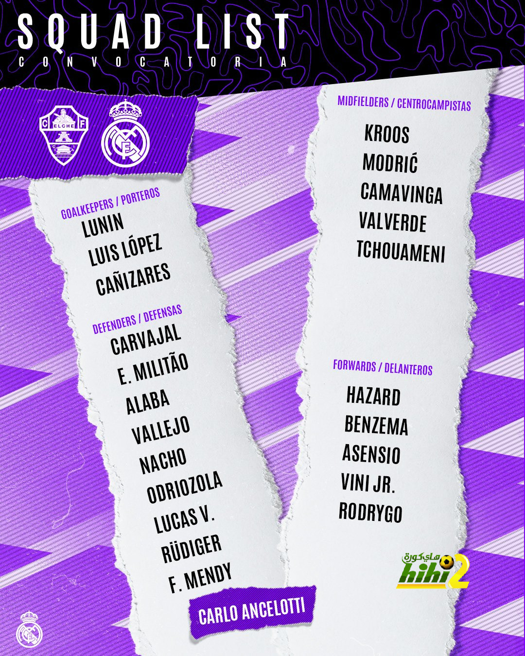 3 غيابات فى قائمة ريال مدريد أمام إلتشي