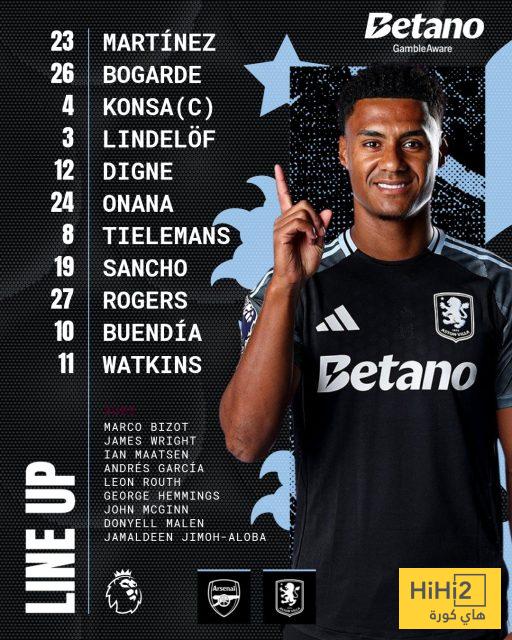 تشكيلة استون فيلا الرسمية للقاء أرسنال 2 تشكيلة استون فيلا الرسمية للقاء أرسنال 1