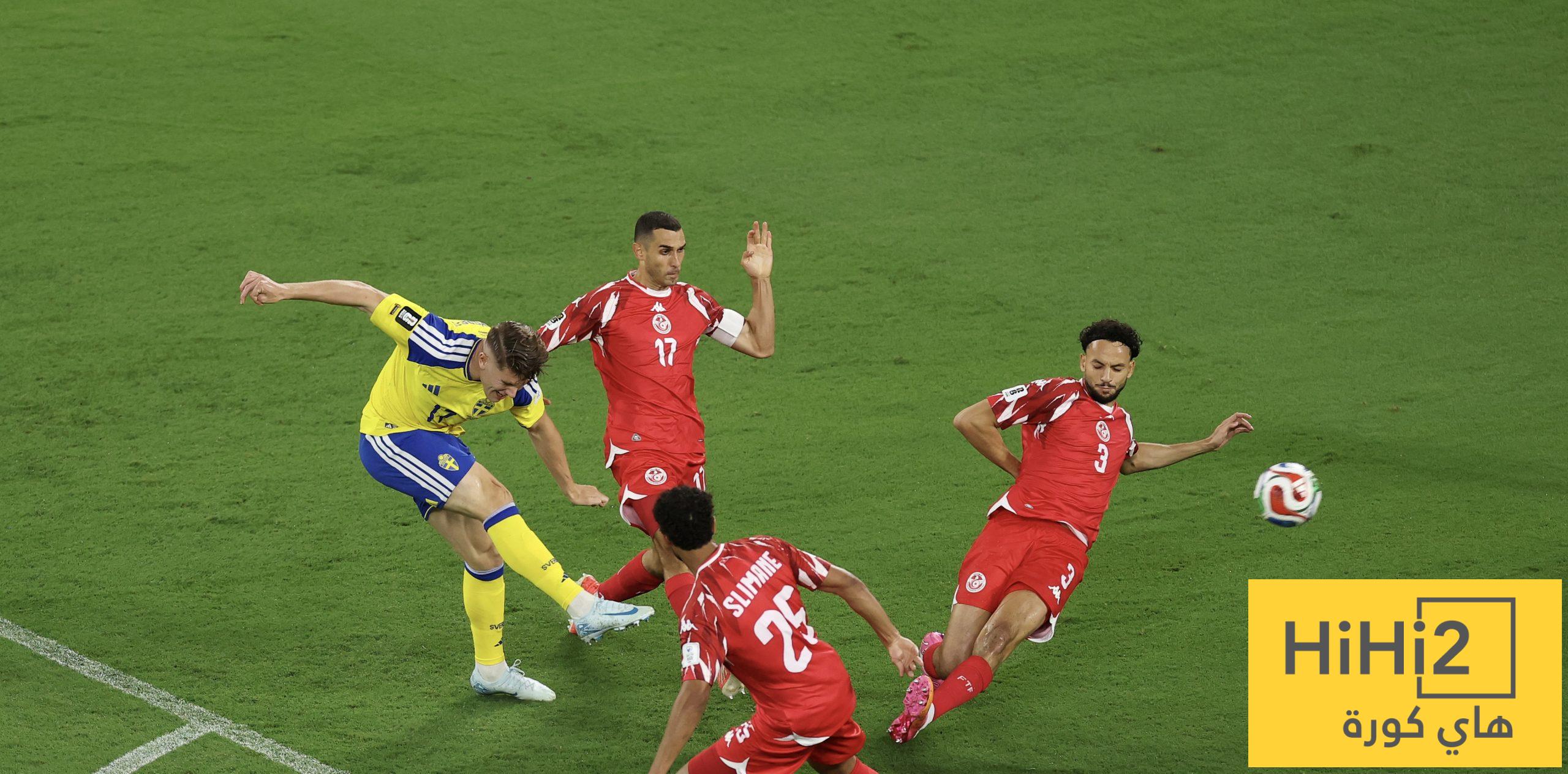 جيوكيريس يسجل الهدف الثالث لصالح منتخب السويد في شباك تونس